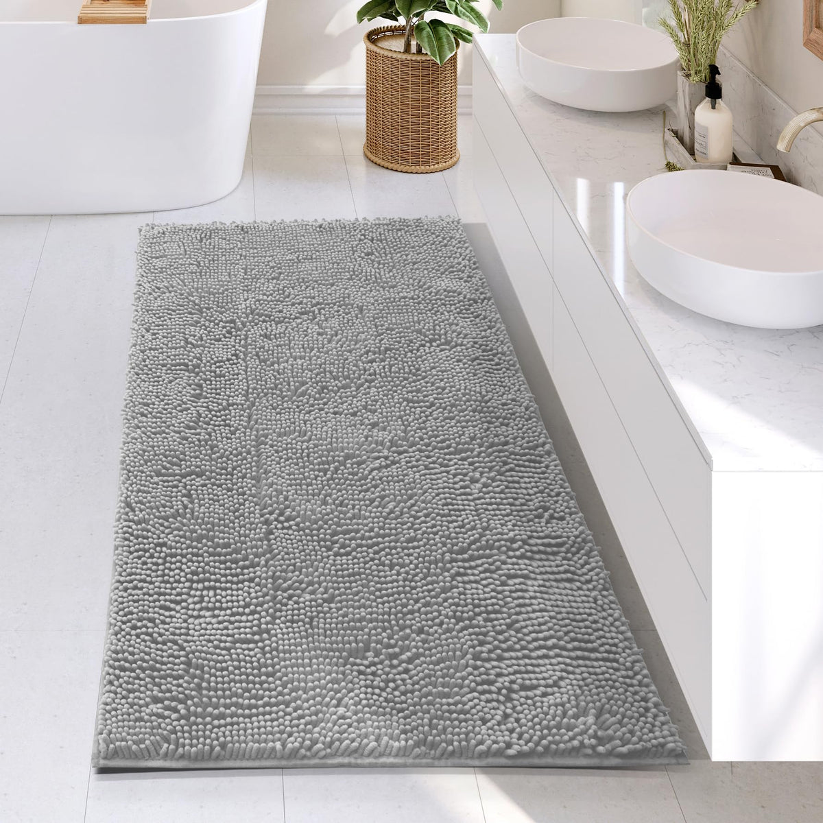 Hearth & Harbor Bathroom Rugs, Chenille Bath Mat - Machine Washable Bath Mats for Bathroom Non-Slip Backing Rubber, Quick Dry Bathroom Mat, 17 x 24 + 20 x 32 - Hunter Green