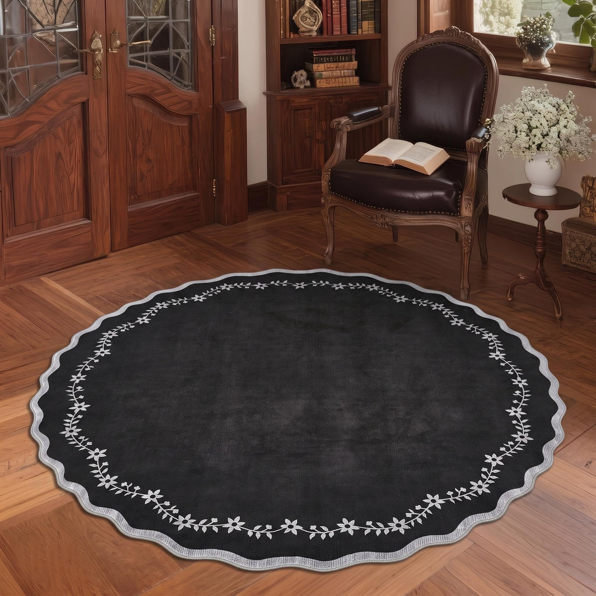 GarveeHome 3x5 Scalloped Washable Area Rug Non Slip Bedroom Entryway Rug