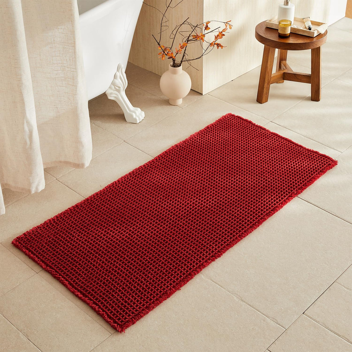 TYUU Waffle Bath Mat, Boho Bathroom Rugs Non Slip Washable, 30x20 Khaki