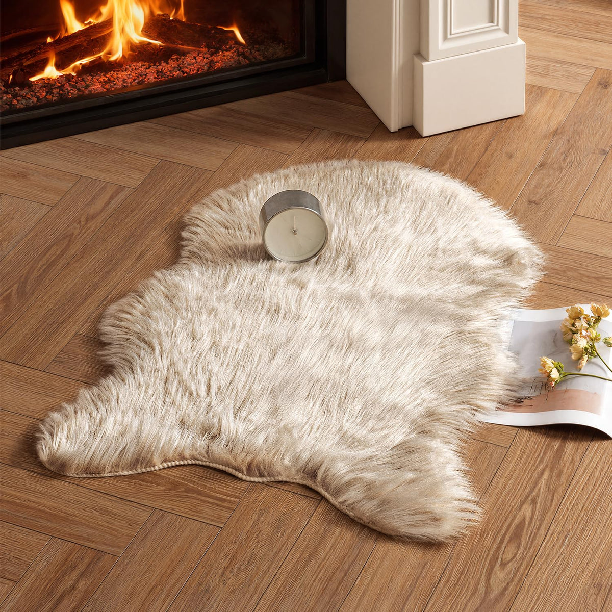 MIULEE Fluffy Area Rug 3x5 ft Faux Fur Sheepskin Rug for Bedroom White