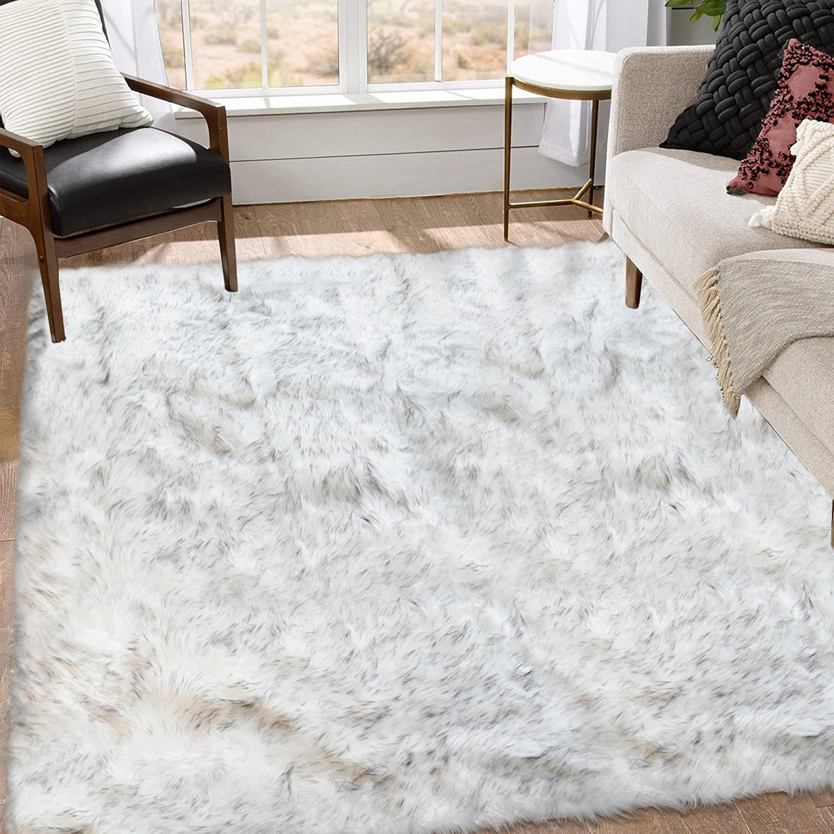 Goolela White Fluffy Faux Fur Rug for Bedroom Faux Sheepskin Rug 2x3 White Fuzzy Furry Bedside Carpet Dining Room Playroom Dorm Small Washable Rectangle