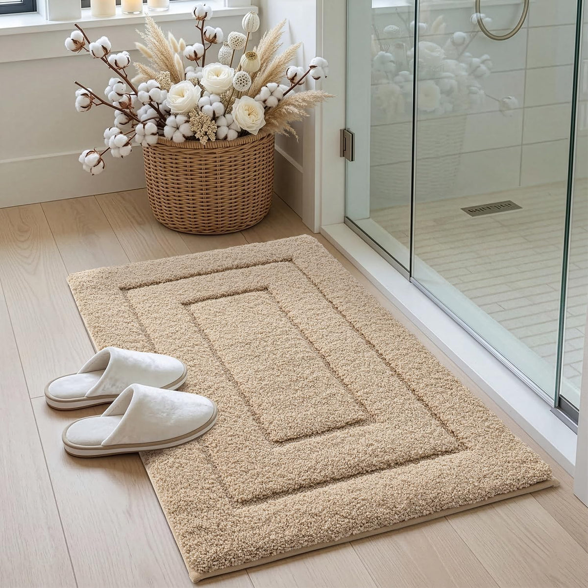 DEXI Bathroom Rugs 36x24, Non-Slip Bath Mat Soft Absorbent, Beige