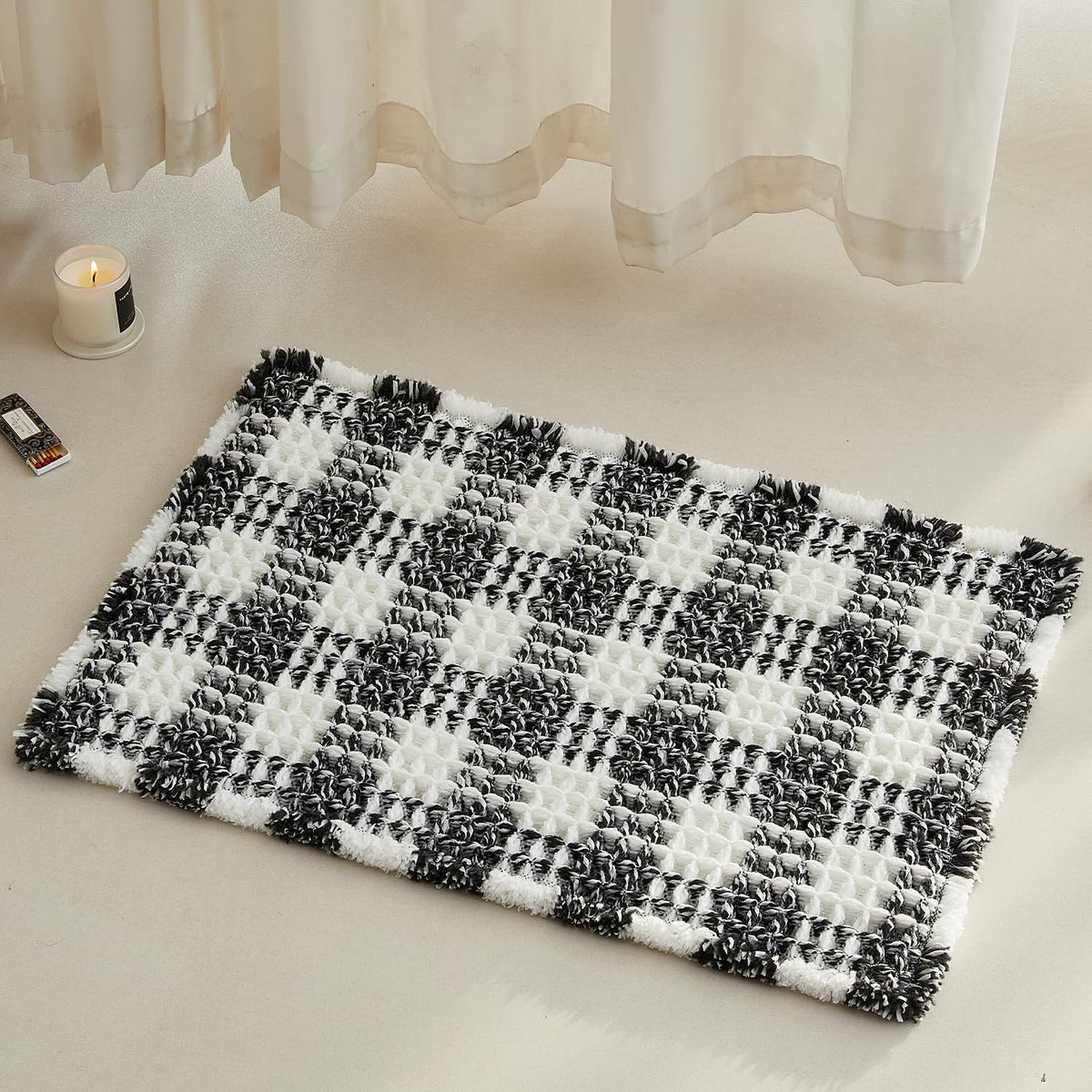 TYUU Waffle Bath Mat, Boho Bathroom Rugs Non Slip Washable, 30x20 Khaki