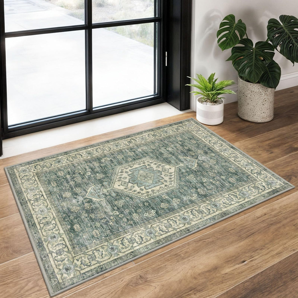 KUTA Entryway Rugs Indoor Washable Small Area Rug 2x3 Blue Entrance Carpet