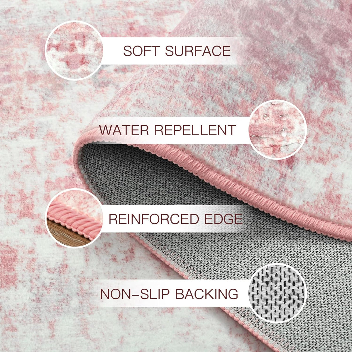 Pink Washable Runner Rug for Bedroom, Abstract Non-Slip Soft Entryway Rugs, Modern Low Pile Stain Resistant 2x6 Carpet for Entryway, Kitchen, Hallway, Bedside