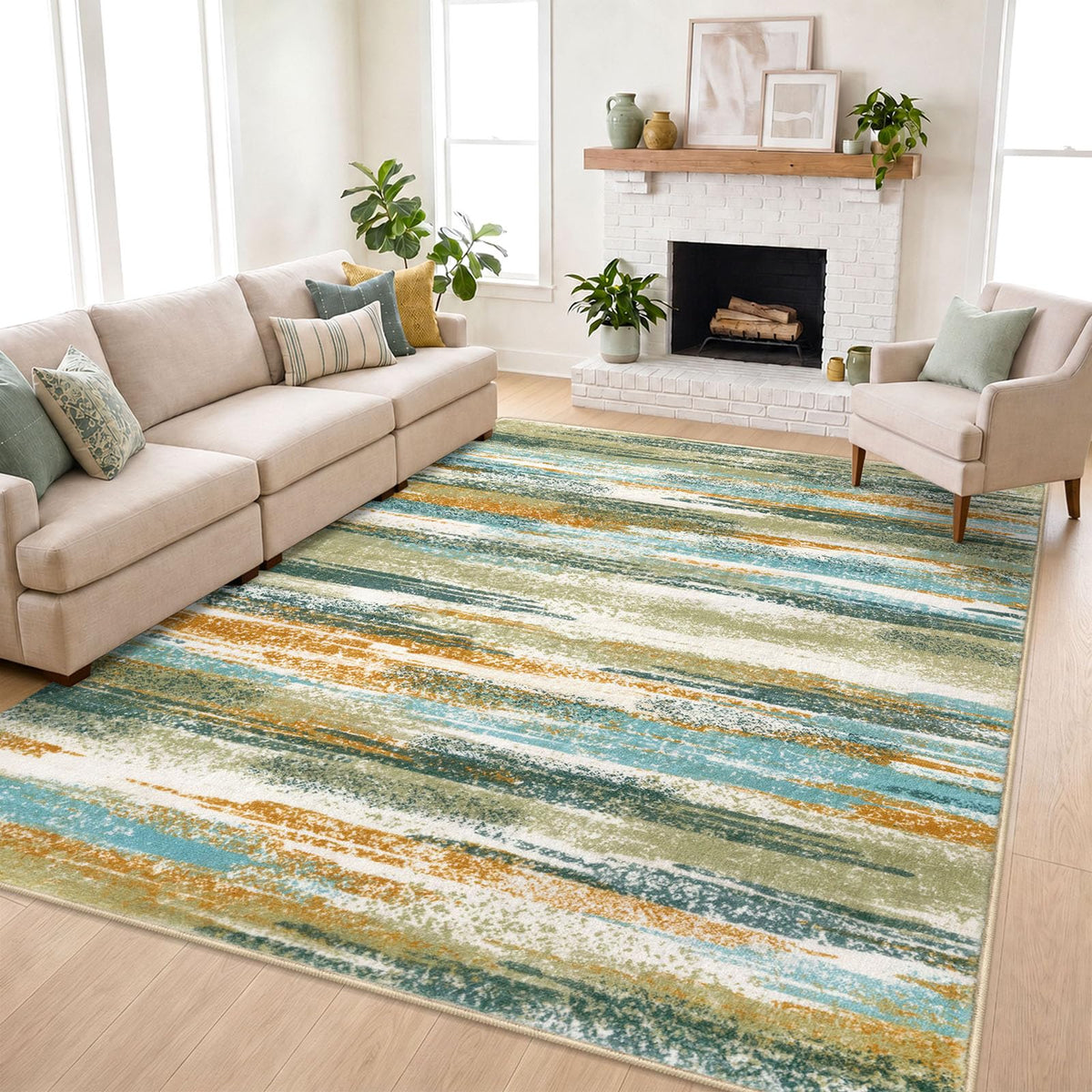 Lansny Abstract Washable 2x6 Runner Rug Non Slip Runners for Hallway