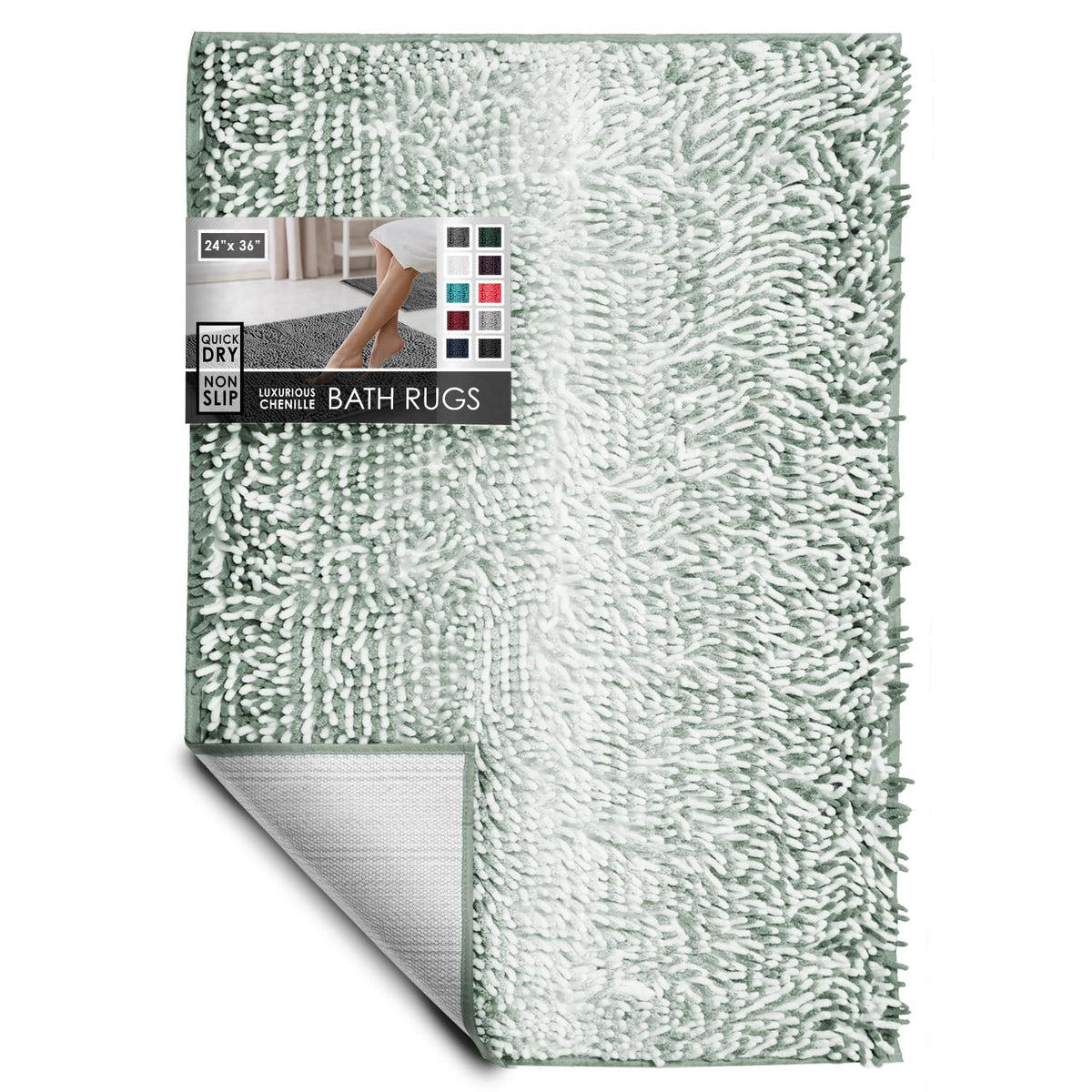 Hearth & Harbor Bathroom Rugs, Chenille Bath Mat - Machine Washable Bath Mats for Bathroom Non-Slip Backing Rubber, Quick Dry Bathroom Mat, 17 x 24 + 20 x 32 - Hunter Green