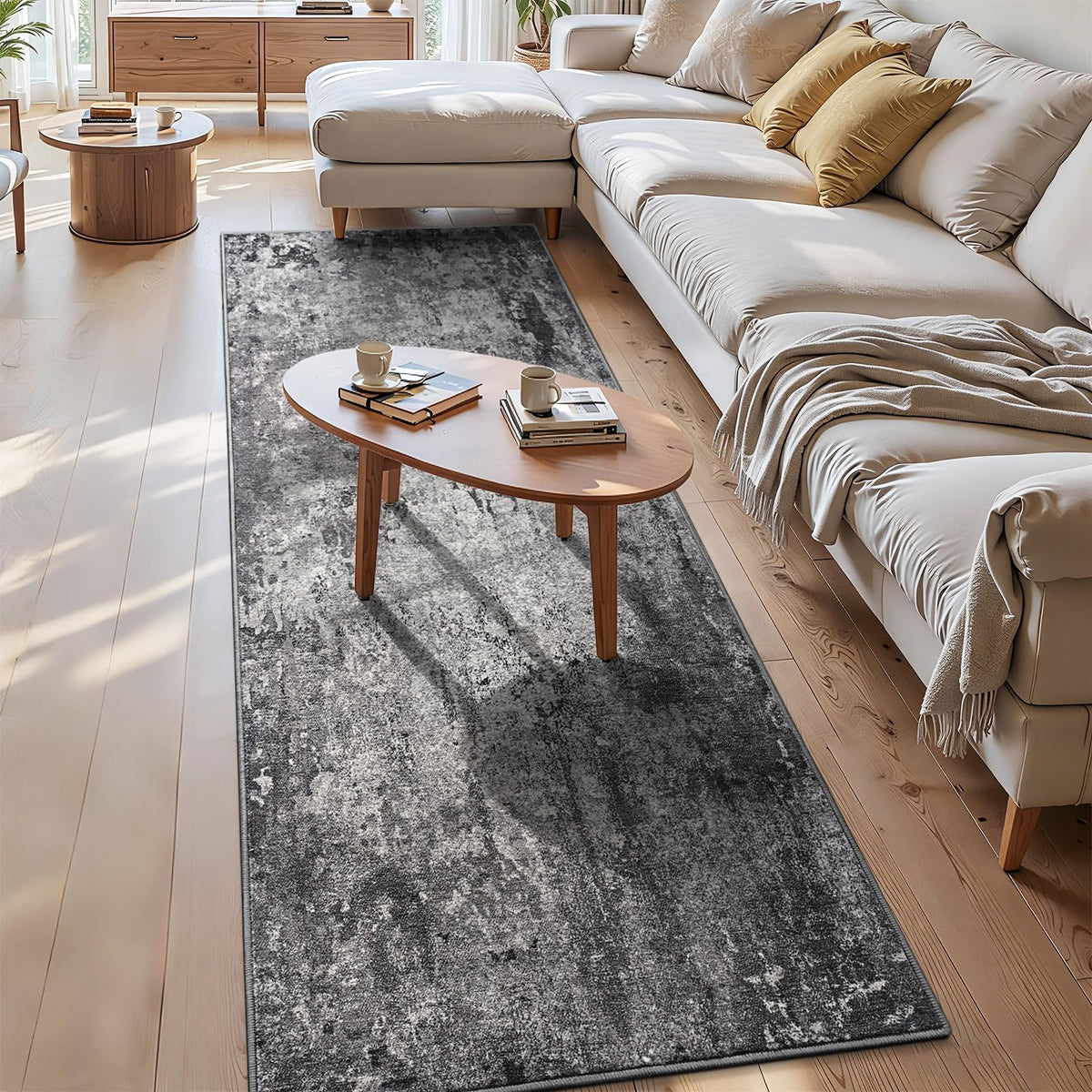 Ompaa 2x6 Rug Runners for Hallways Kitchen Runner Rug Non Slip Washable Grey Long Runner Rugs with Rubber Backing Soft Abstract Carpet Runner for Hallways, Kitchen, Bedroom, Bathroom, Entryway