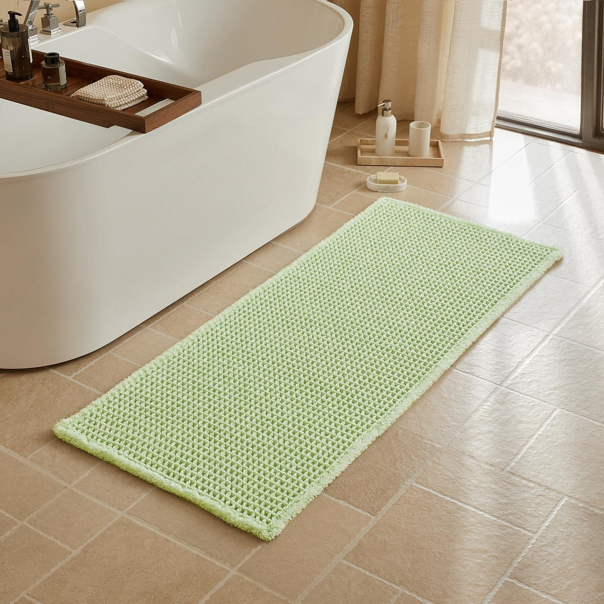 Triohero Waffle Bath Mat, Small Boho Bathroom Rugs Non Slip, 16x24 Khaki