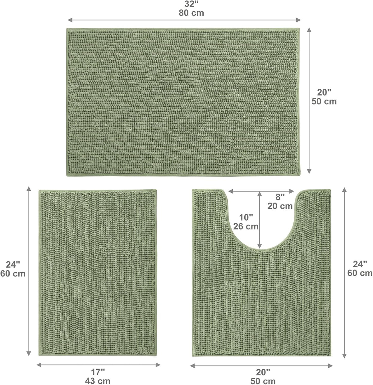 Urvoix Bathroom Rugs Sets 3 Piece, Non-Slip Chenille Bath Rug Set