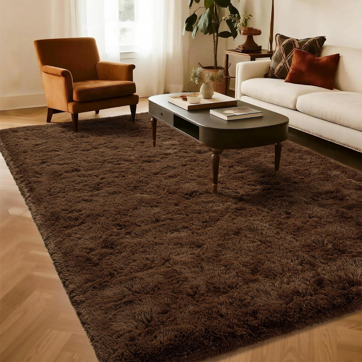 Runner Rug for Bedroom, 2x6 Soft Shag Fluffy Area Rugs for Girls Boy's Room, Plush Shaggy Carpet with Non-Slip Bottom for Living Room Dorm, Olive Green