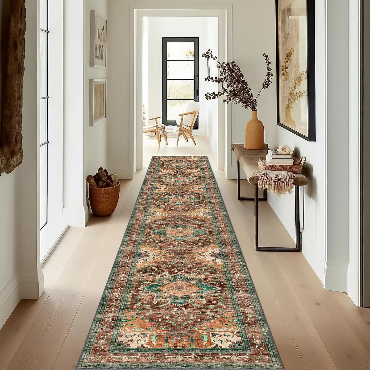 Yamaziot Washable Runner Rug, 2x8 Non-Slip Boho Vintage Hallway Kitchen Rug
