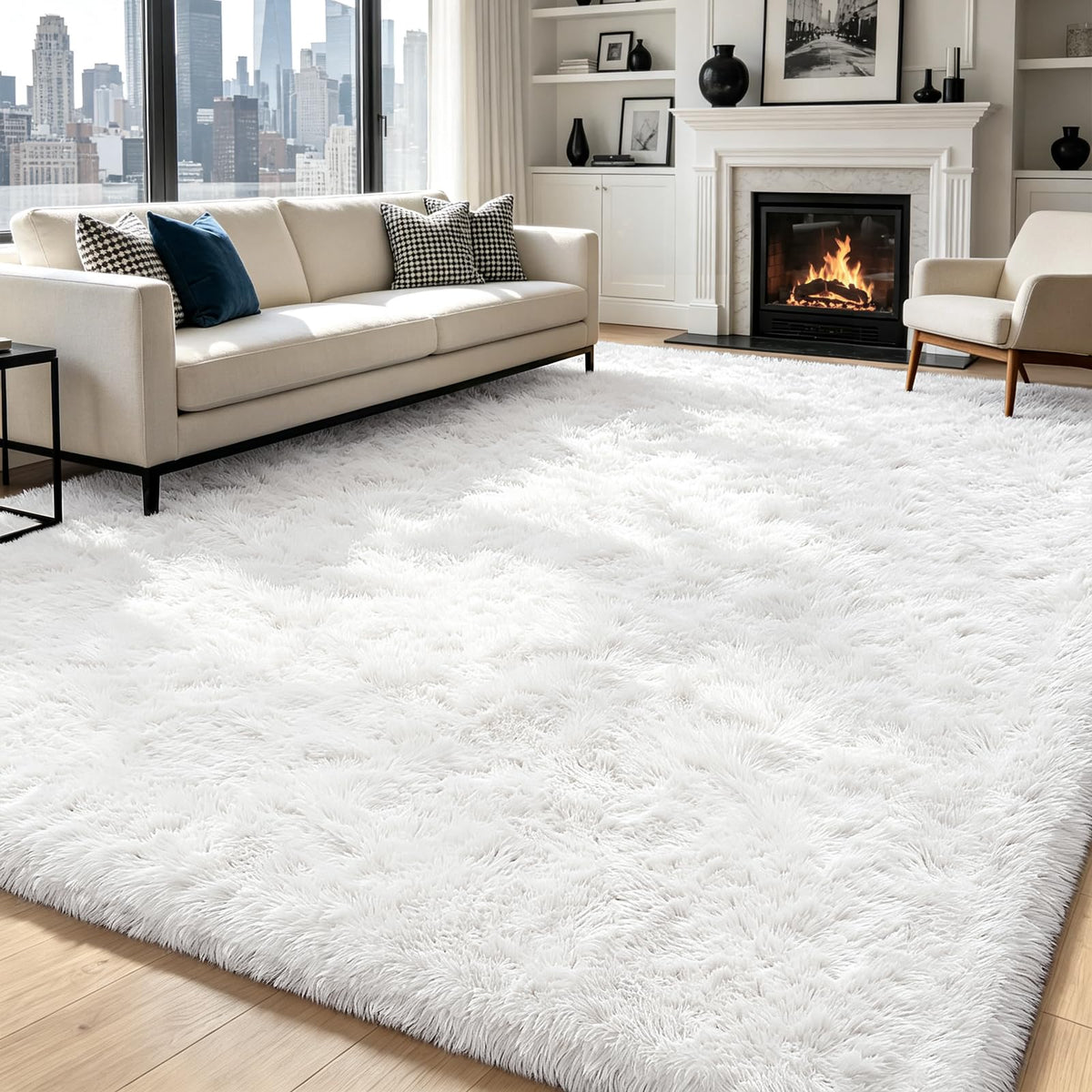 Beige 2x4 Area Rugs for Bedroom, Fluffy Shag Rug Small Rug Bedside Carpet