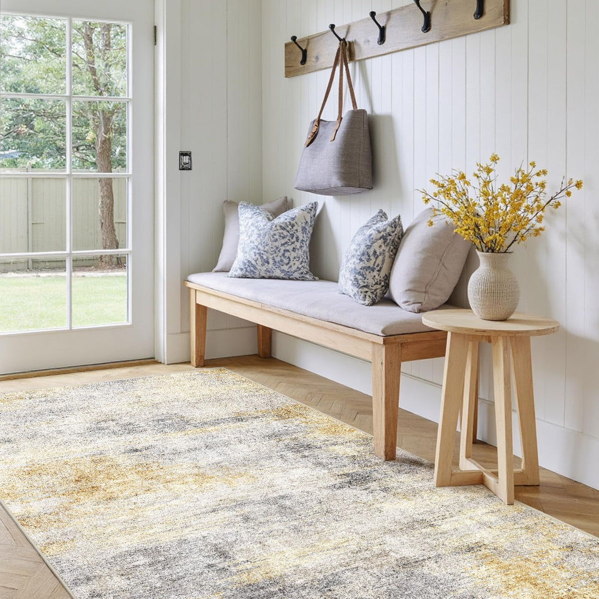 2x5 Runner Rug Washable Moroccan: Non Slip Kitchen Long Floor Mat Beige