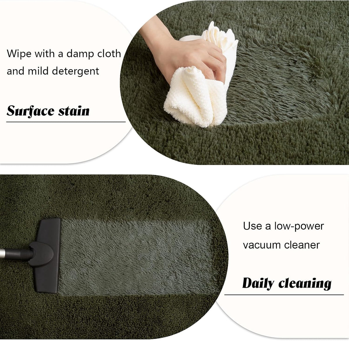 Runner Rug for Bedroom, 2x6 Soft Shag Fluffy Area Rugs for Girls Boy's Room, Plush Shaggy Carpet with Non-Slip Bottom for Living Room Dorm, Olive Green