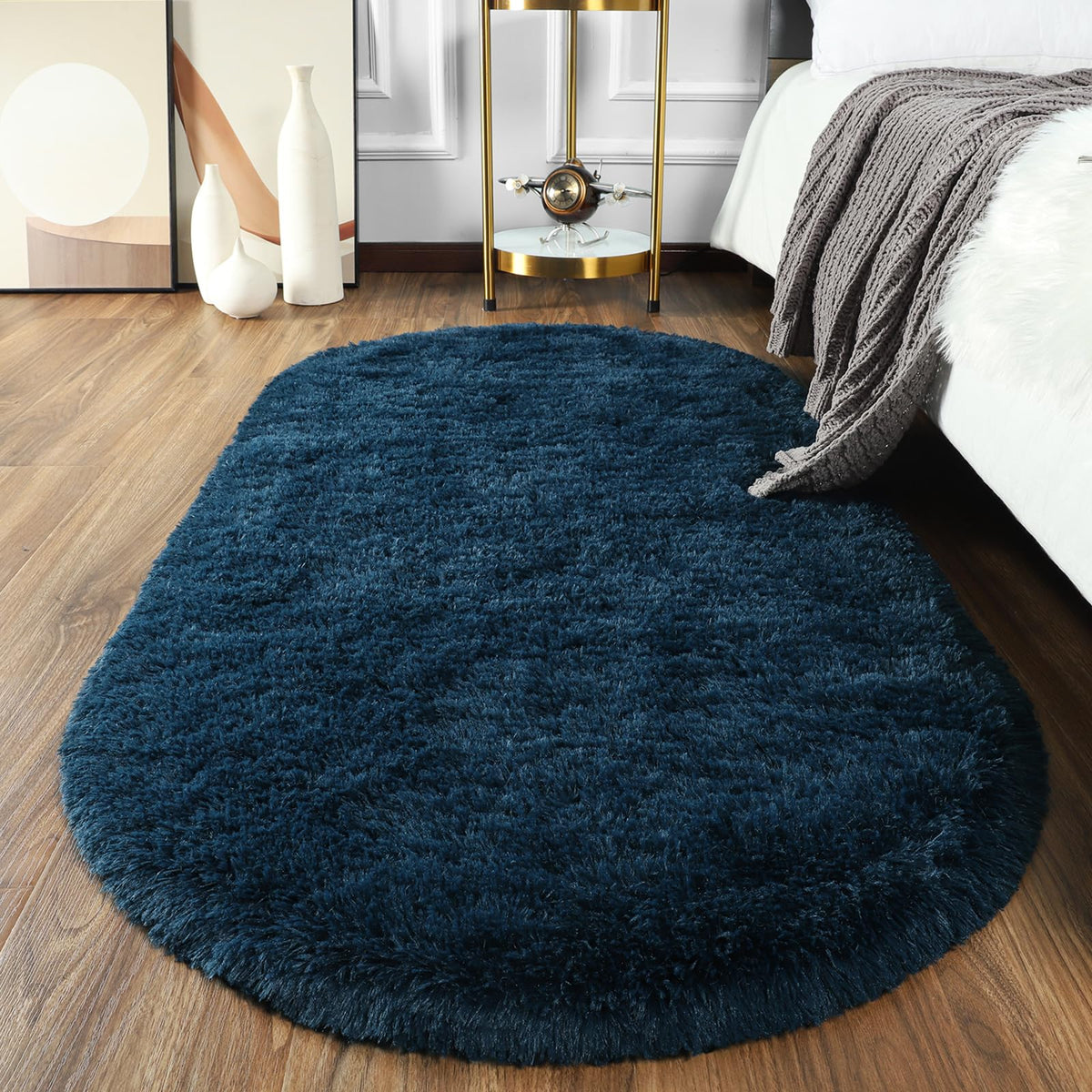 Softlife Fluffy Rugs for Bedroom, Shag Cute Area Rug for Girls/Boys and Kids Baby Room Home Decor, 2.6 x 5.3 Feet Oval Indoor Carpet for Nursery Dorm Living Room, Creamy