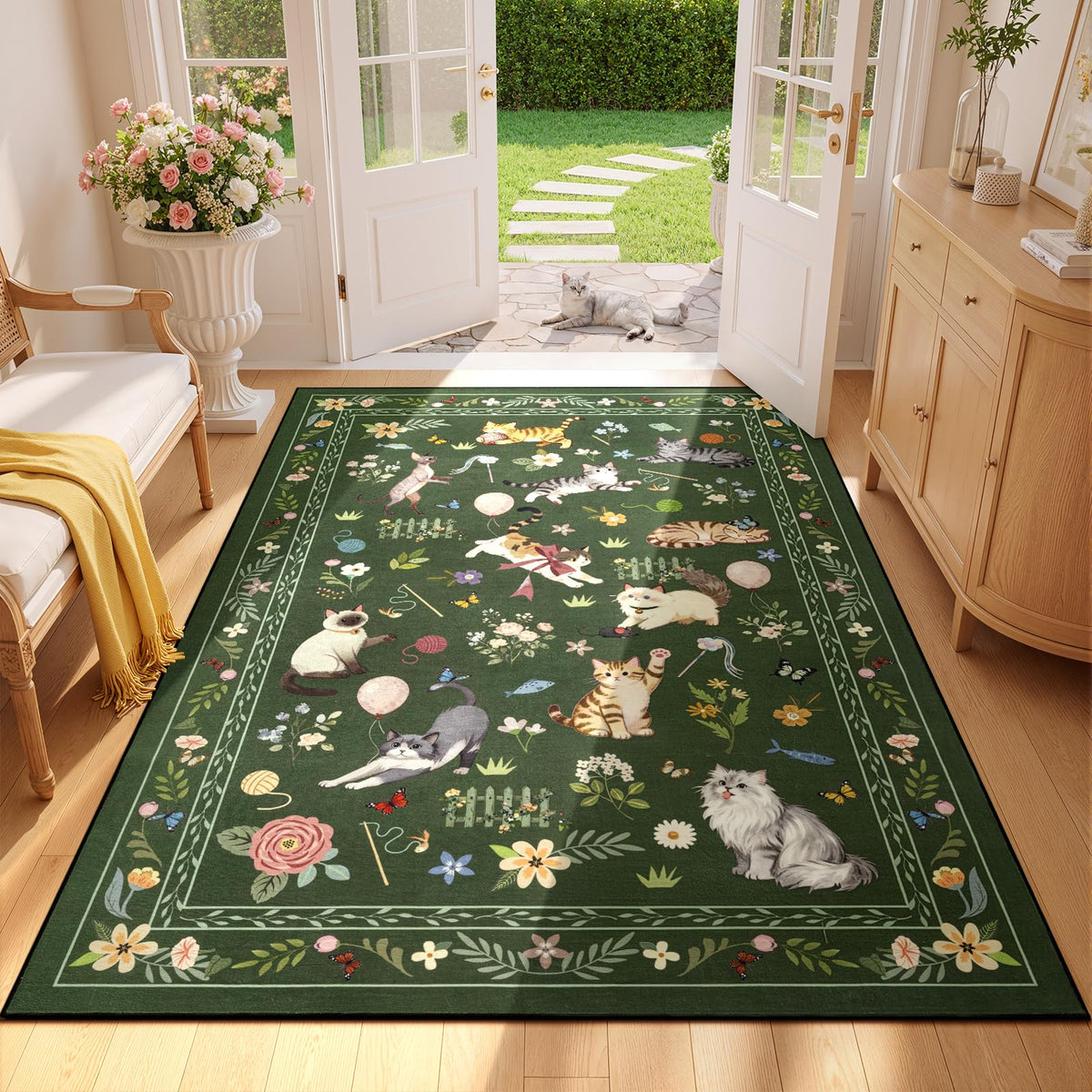 Unirea 2x3 Black Cute Cat Area Rug for Kitchen Entryway, Washable Door Mat