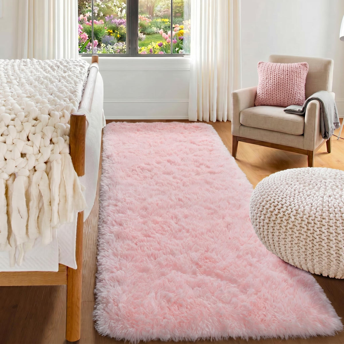 White Runner Rugs for Bedroom Living Room, Fluffy 2x6 Bedside Soft Area Rug