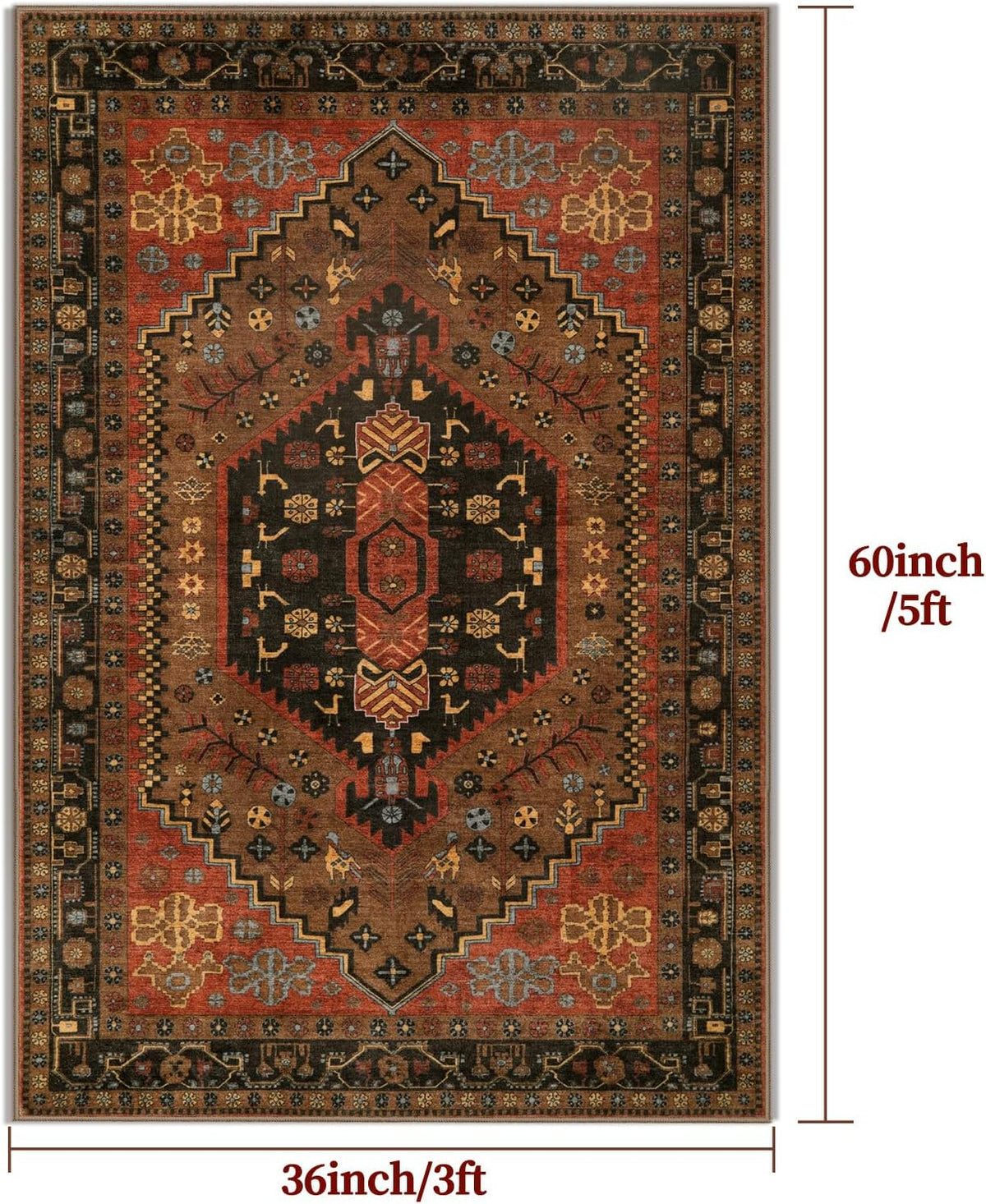 Ciicool Washable 3x5 Area Rug,Boho Non-Slip Indoor Mat for Entryway Kitchen