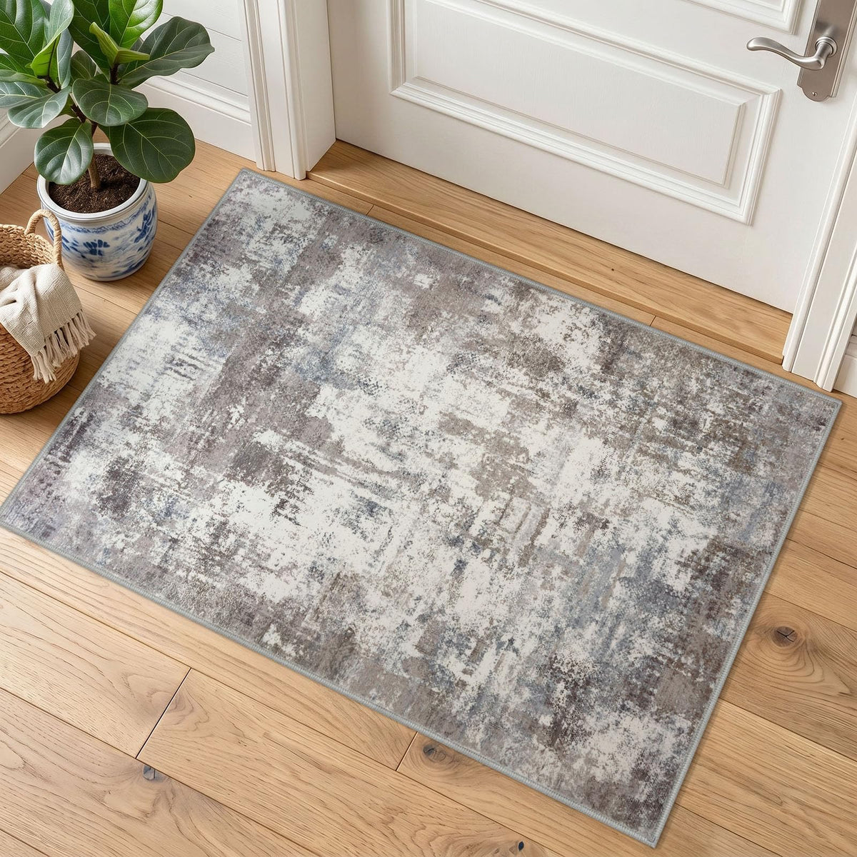 KOZYFLY Abstract Rugs for Entryway 2x3 Washable Small Area Rug Grey-Blue