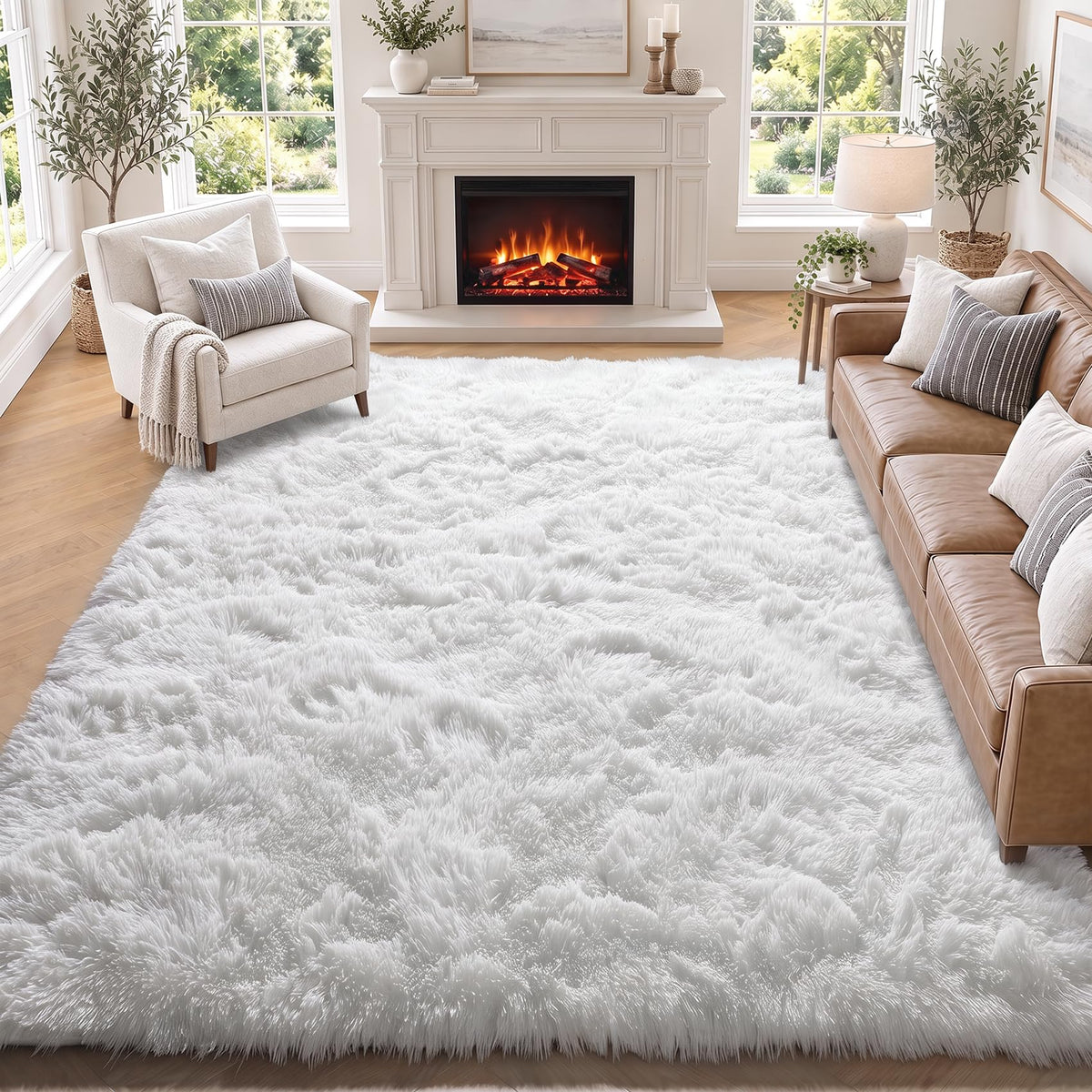 White Runner Rugs for Bedroom Living Room, Fluffy 2x6 Bedside Soft Area Rug