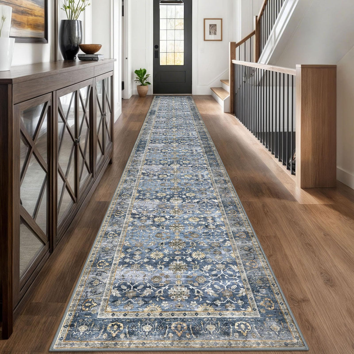 KUTA Vintage Floral Washable 2x3 Rugs for Entryway Blue Grey Beige