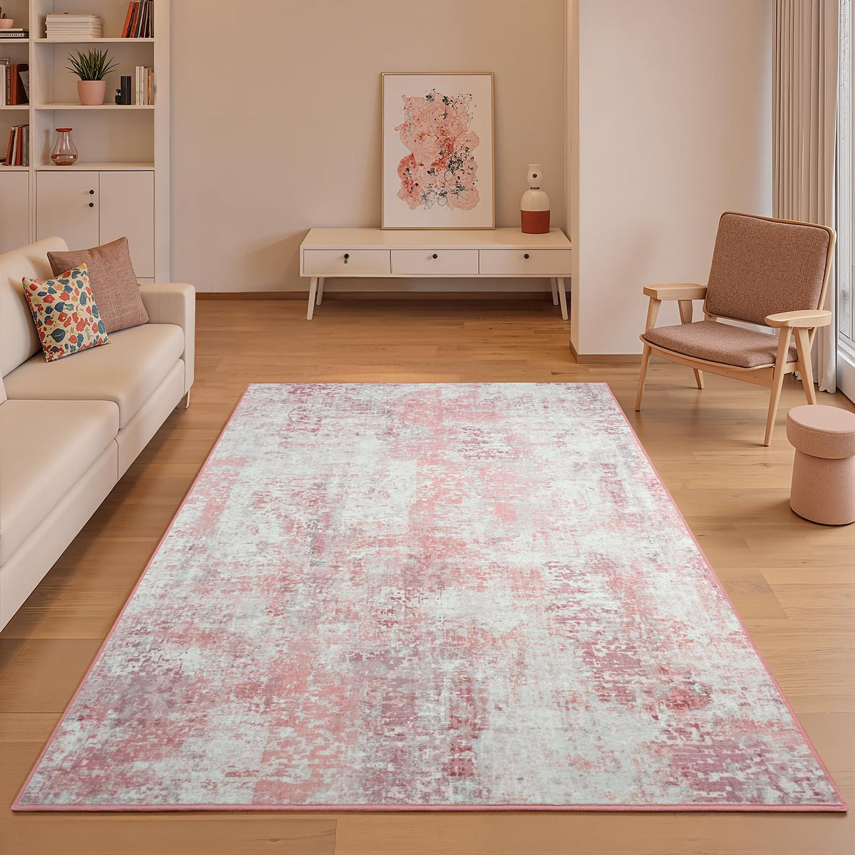 Pink Washable Runner Rug for Bedroom, Abstract Non-Slip Soft Entryway Rugs, Modern Low Pile Stain Resistant 2x6 Carpet for Entryway, Kitchen, Hallway, Bedside