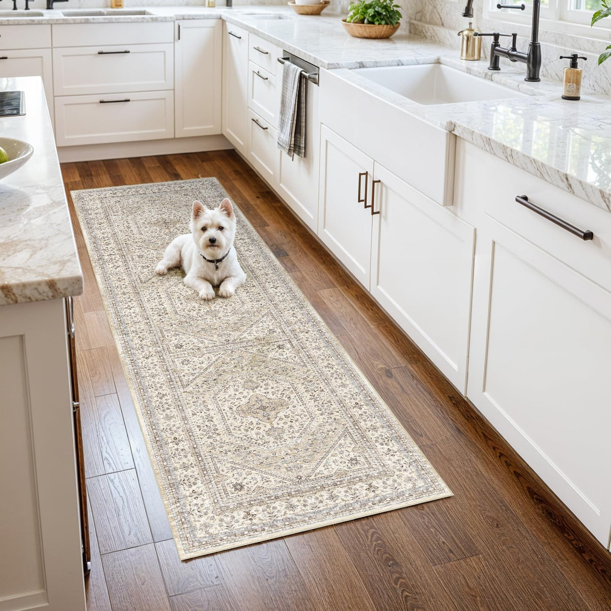 2x3 Washable Entryway Area Rug - Non-Slip Boho Throw Rugs Beige Gray