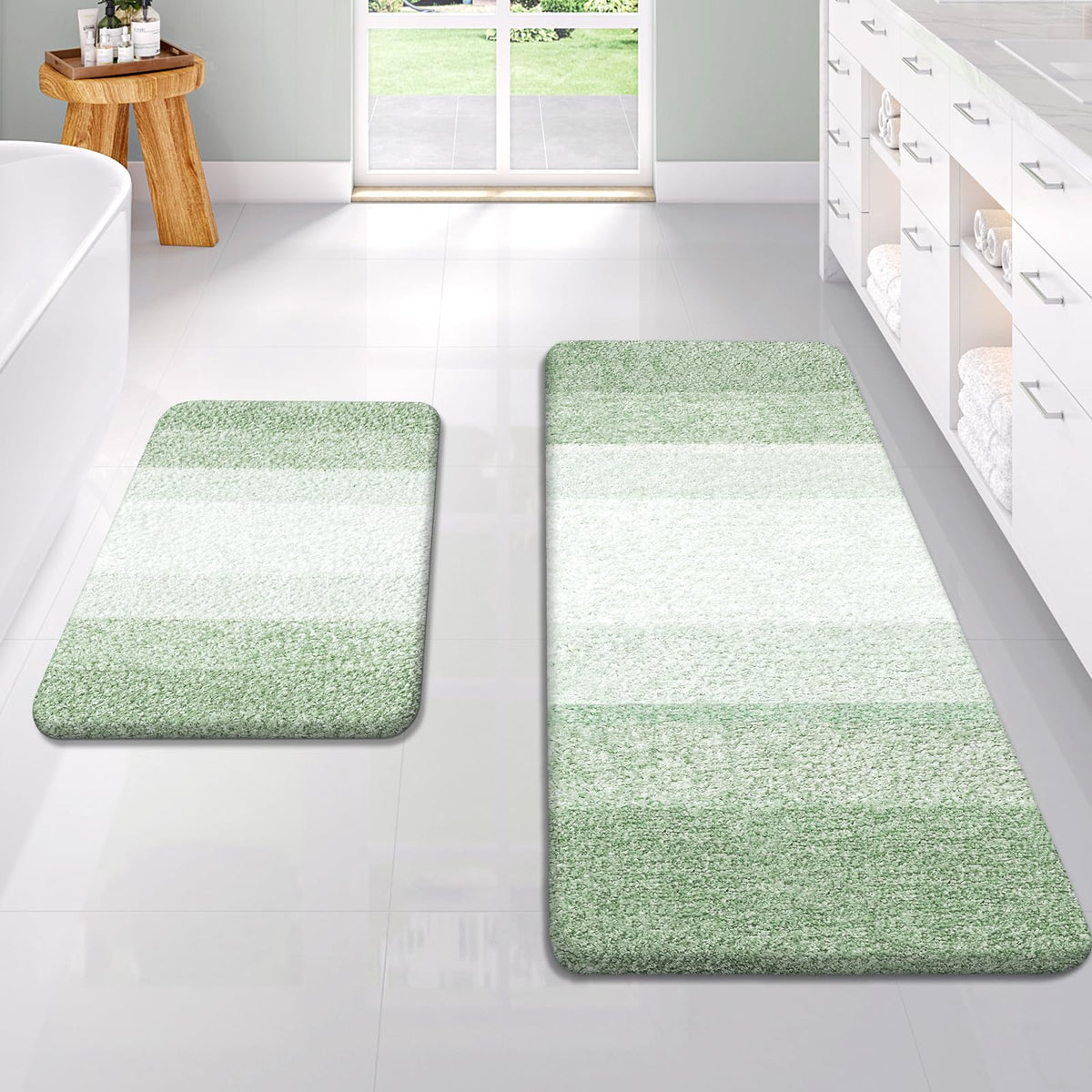 OLANLY Micorfiber Bathroom Rug Set 2 Piece, Soft Absorbent Bath Mats, Grey