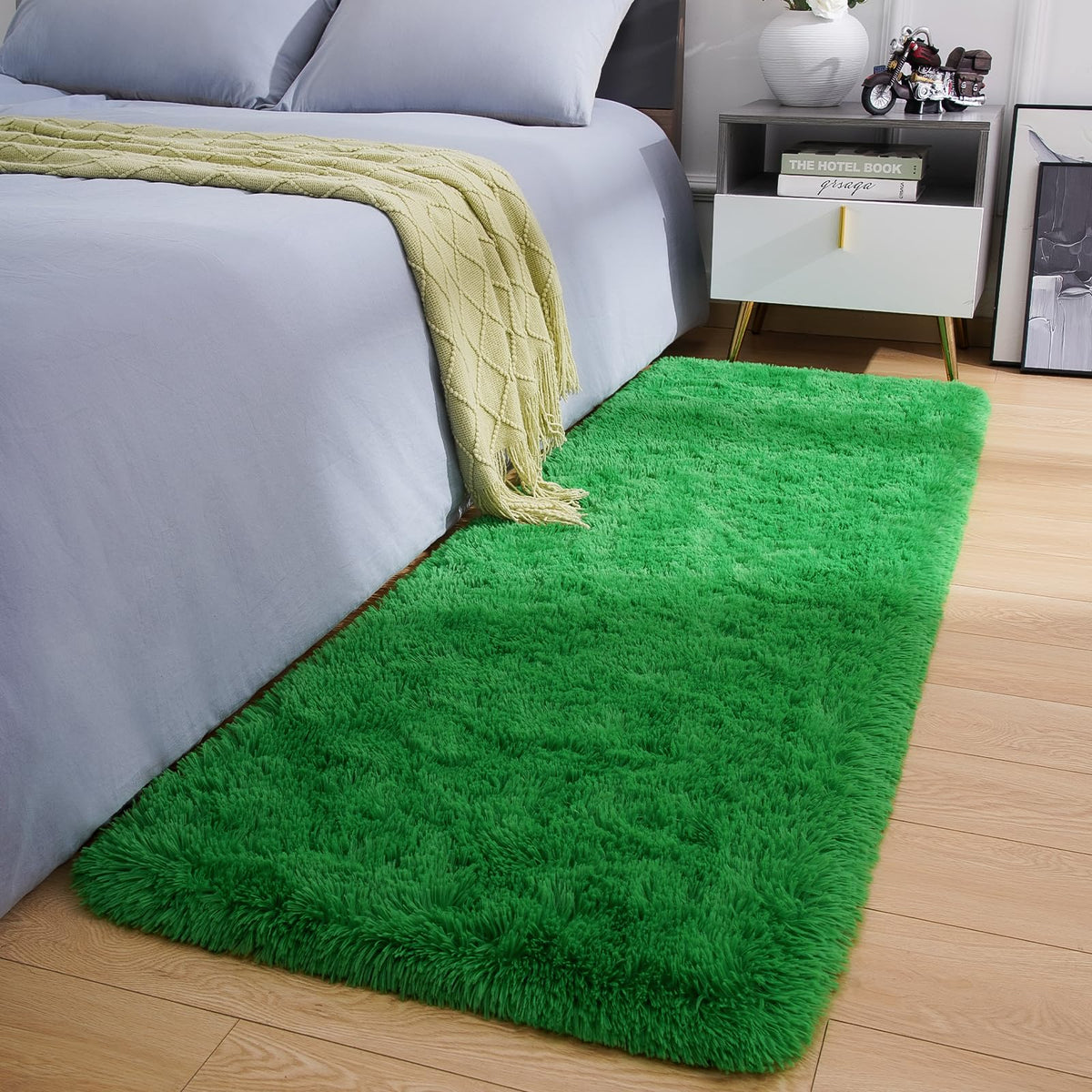 Amearea Shag Fluffy Small Rug, 2x4 Throw Rugs for Bedroom Girls, Black