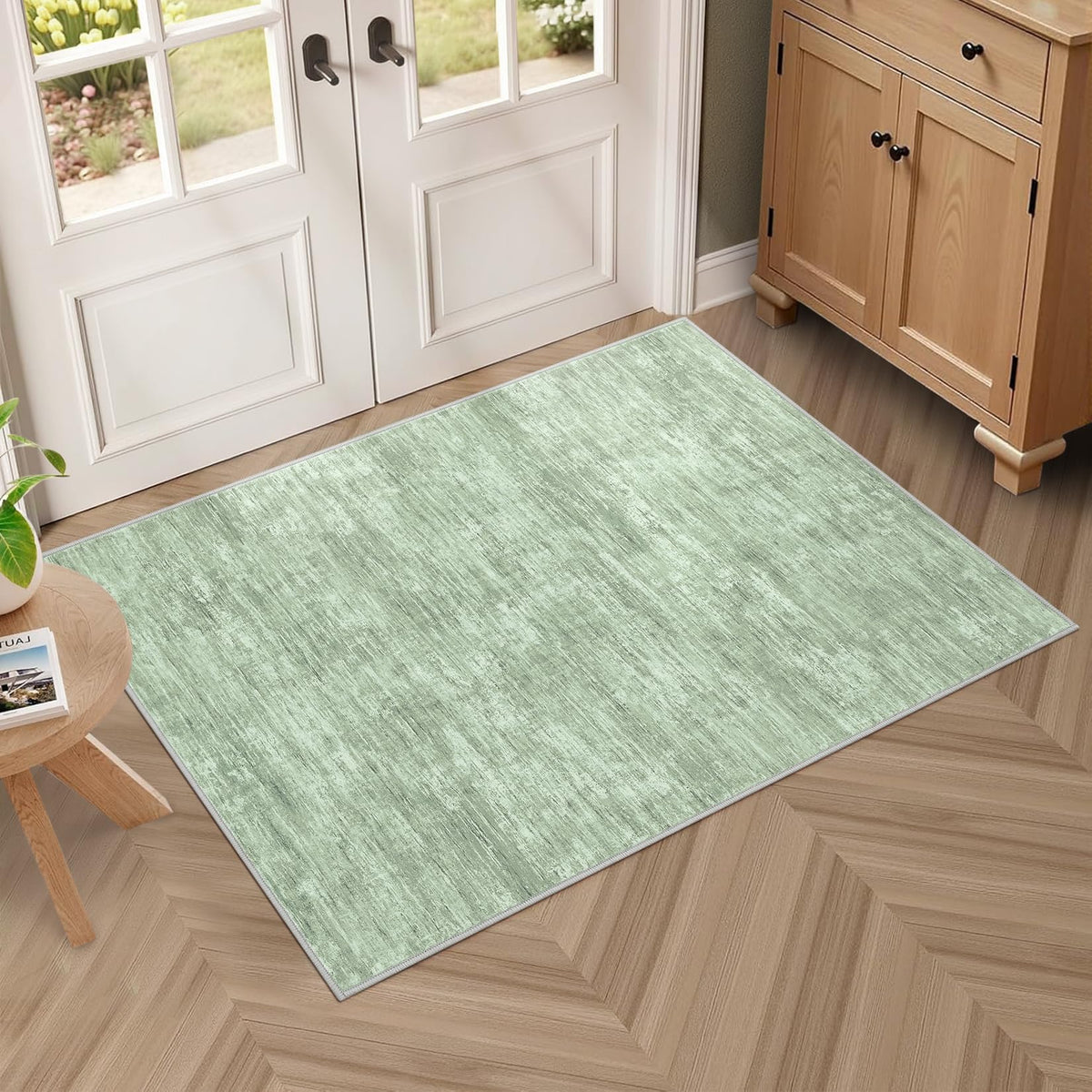 RUGSREAL Small Area Rug 2x3 Entryway Mat with Rubber Backing Stain Resistant Throw Carpet Modern Solid Color Bath Mat Contempowary Washable Rug for Living Room Bedroom Dining Room Kitchen, Beige 2x3