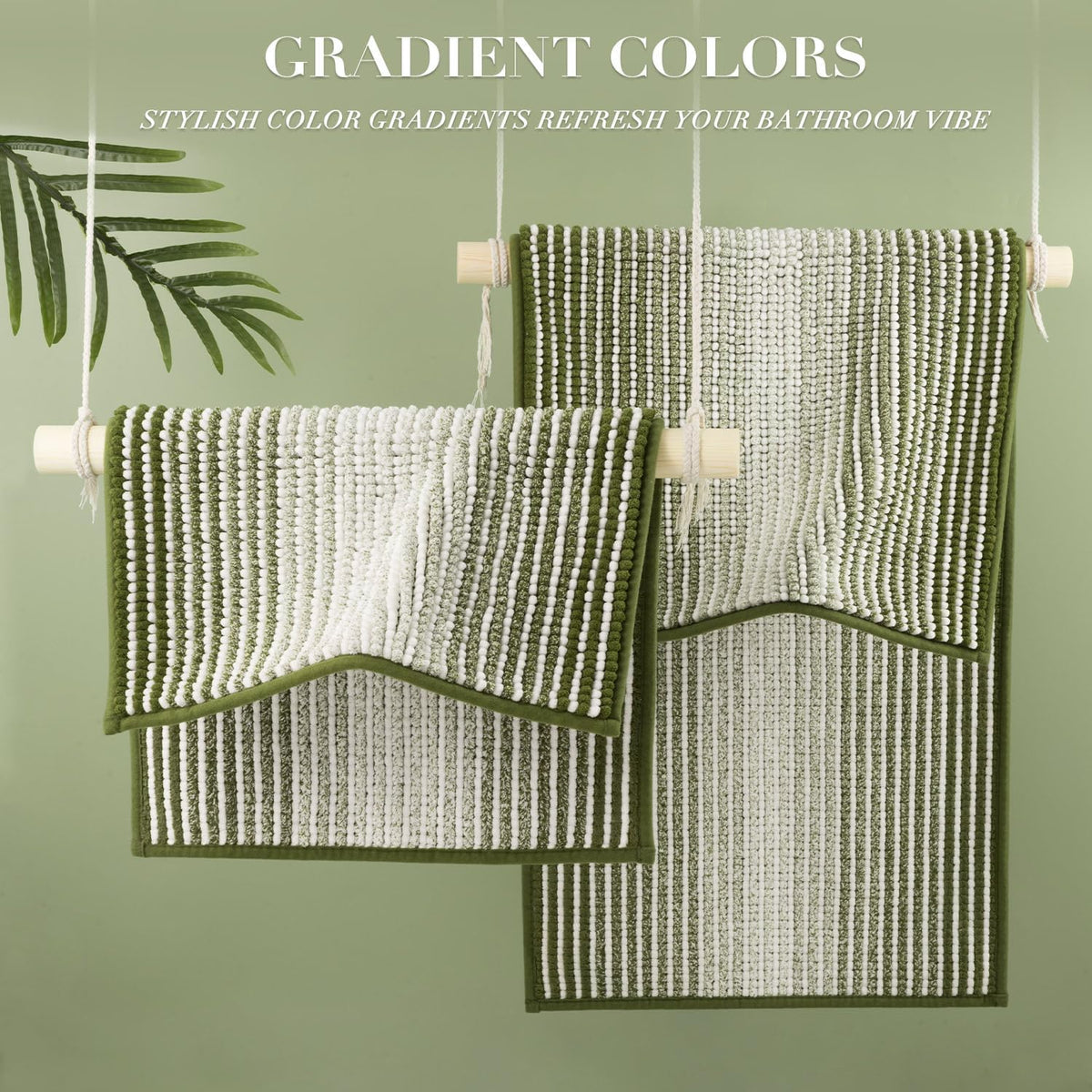 BSICPRO Bathroom Rugs Sets 2 Piece, Non Slip Striped Bath Mats, Sage