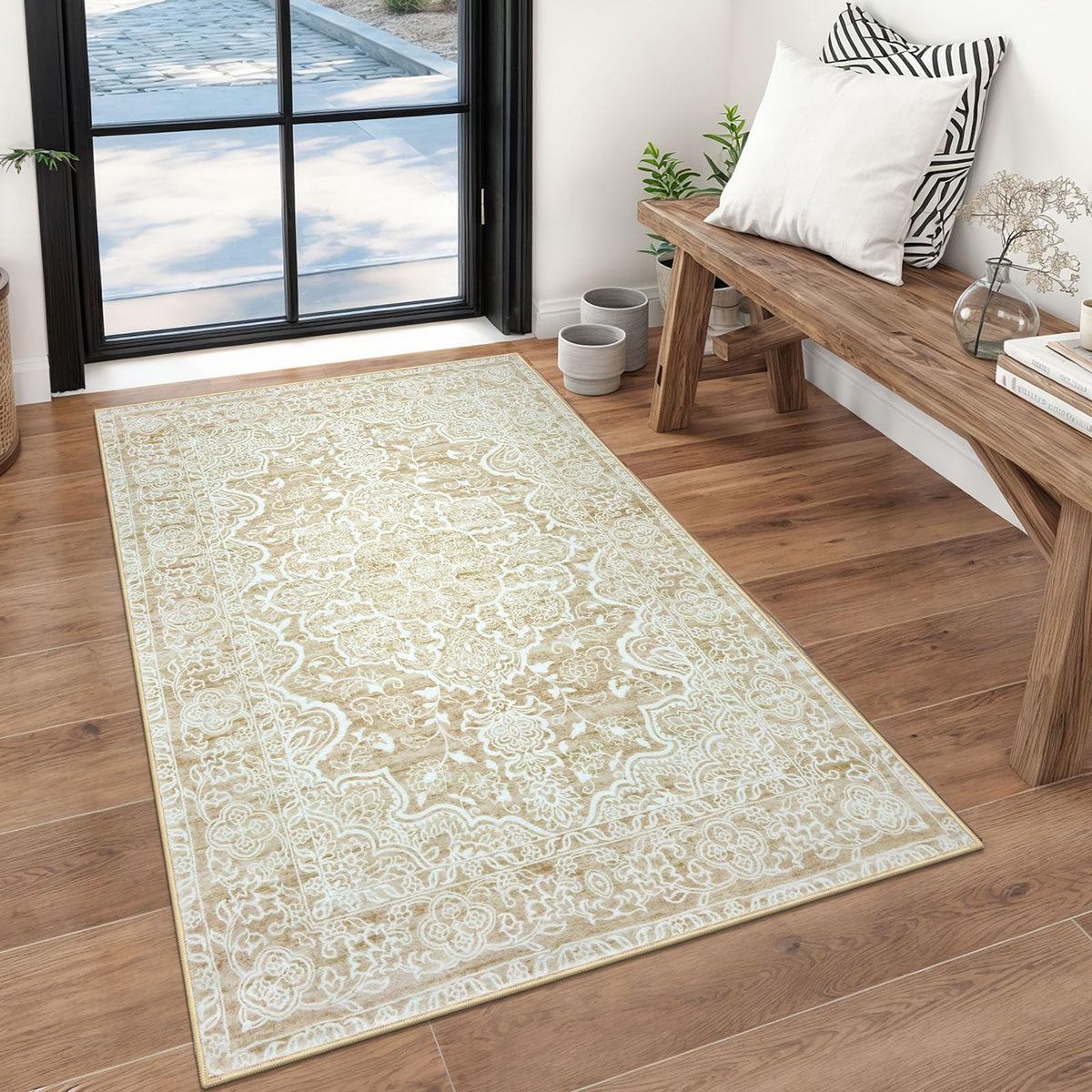 KUTA Entryway Rugs Indoor Washable Small Area Rug 2x3 Blue Entrance Carpet