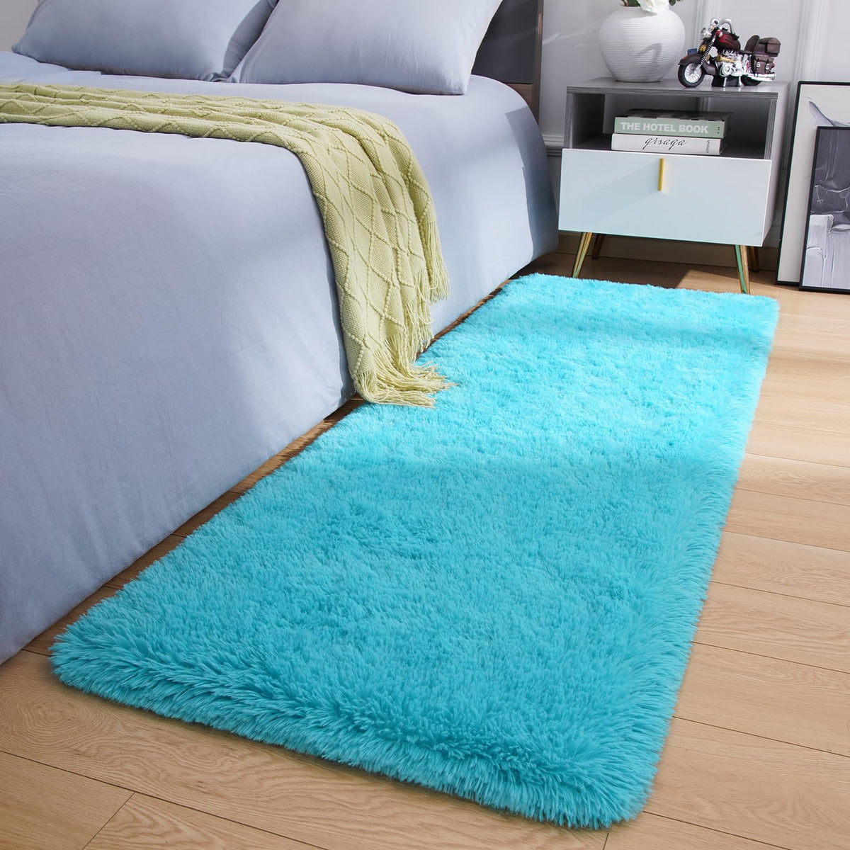 Amearea Shag Fluffy Small Rug, 2x4 Throw Rugs for Bedroom Girls, Black