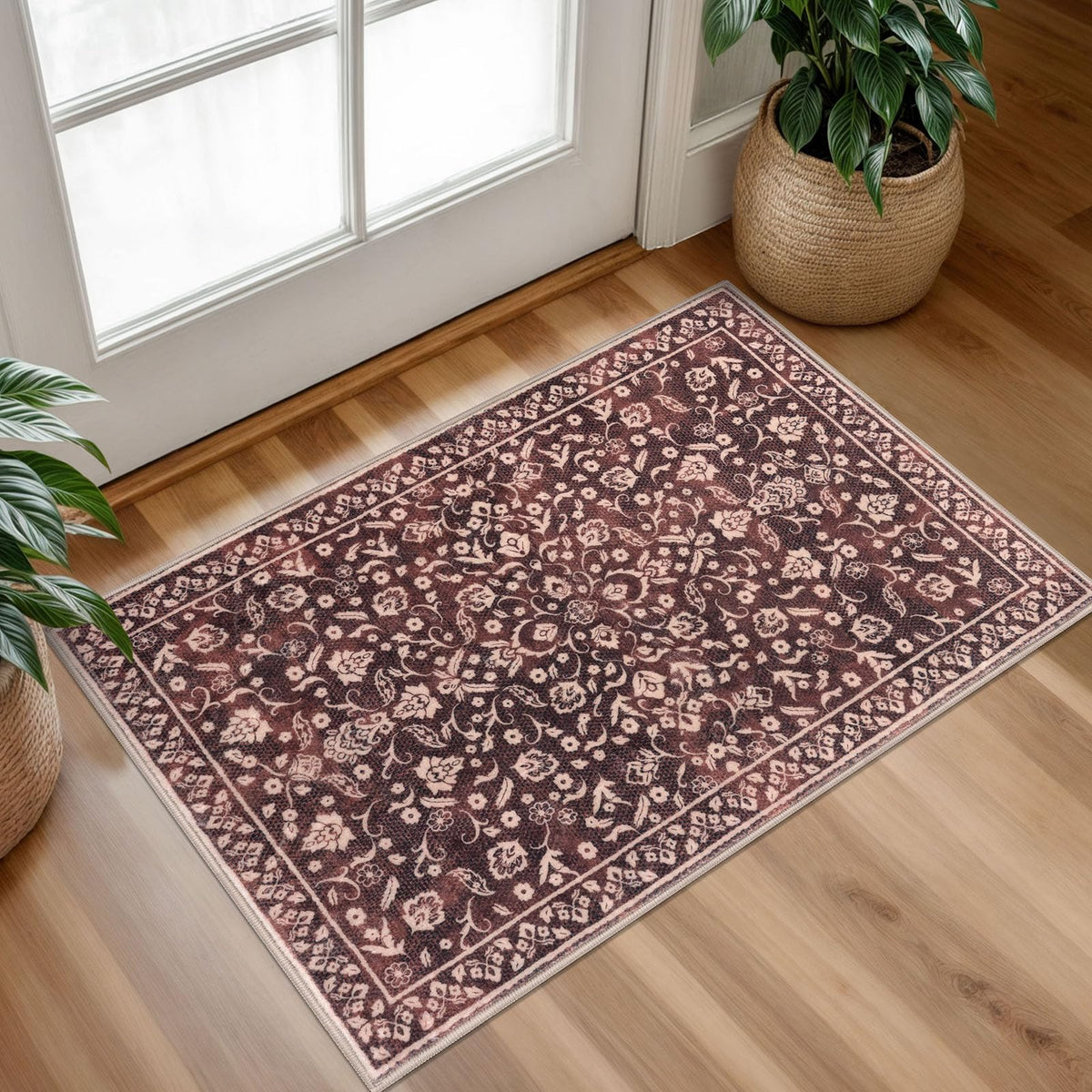 Vintage Washable Entryway Rug 2x3 Small Area Rug Non Slip Door Mat