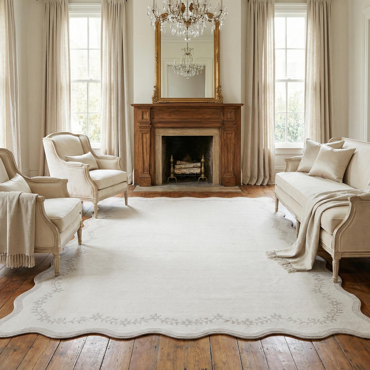 GarveeHome 3x5 Scalloped Washable Area Rug Non Slip Bedroom Entryway Rug