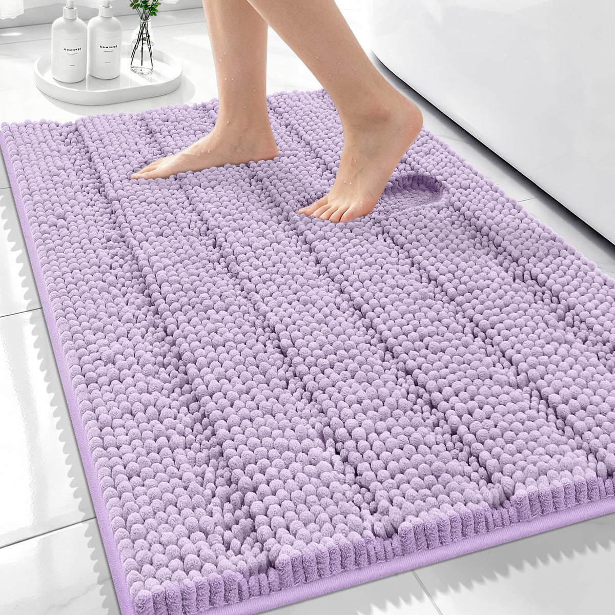 Bcoimo Small Bath Rug Mat,24x17 Chenille Non Slip Gray Bathroom Shower Mat