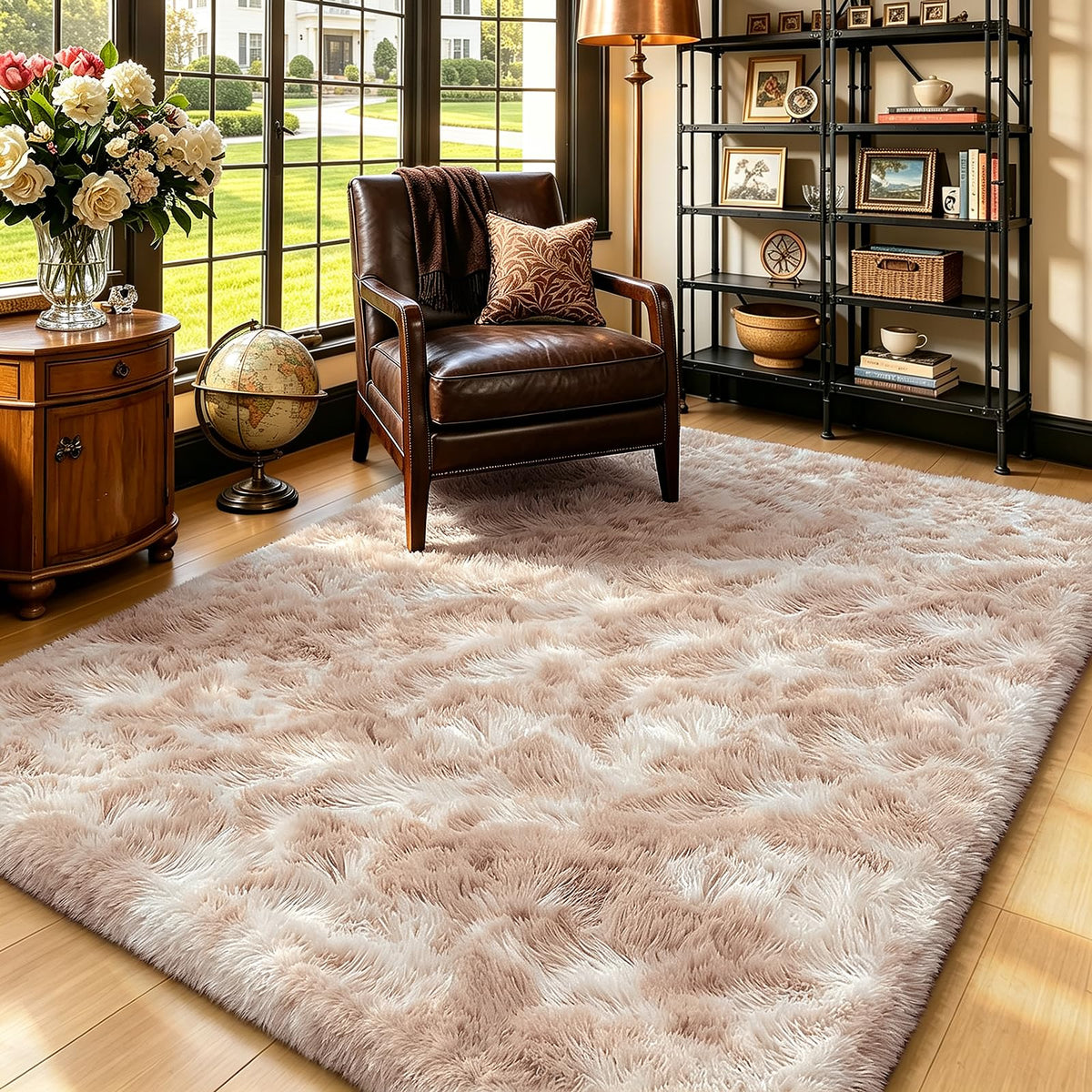 Beige 2x4 Area Rugs for Bedroom, Fluffy Shag Rug Small Rug Bedside Carpet