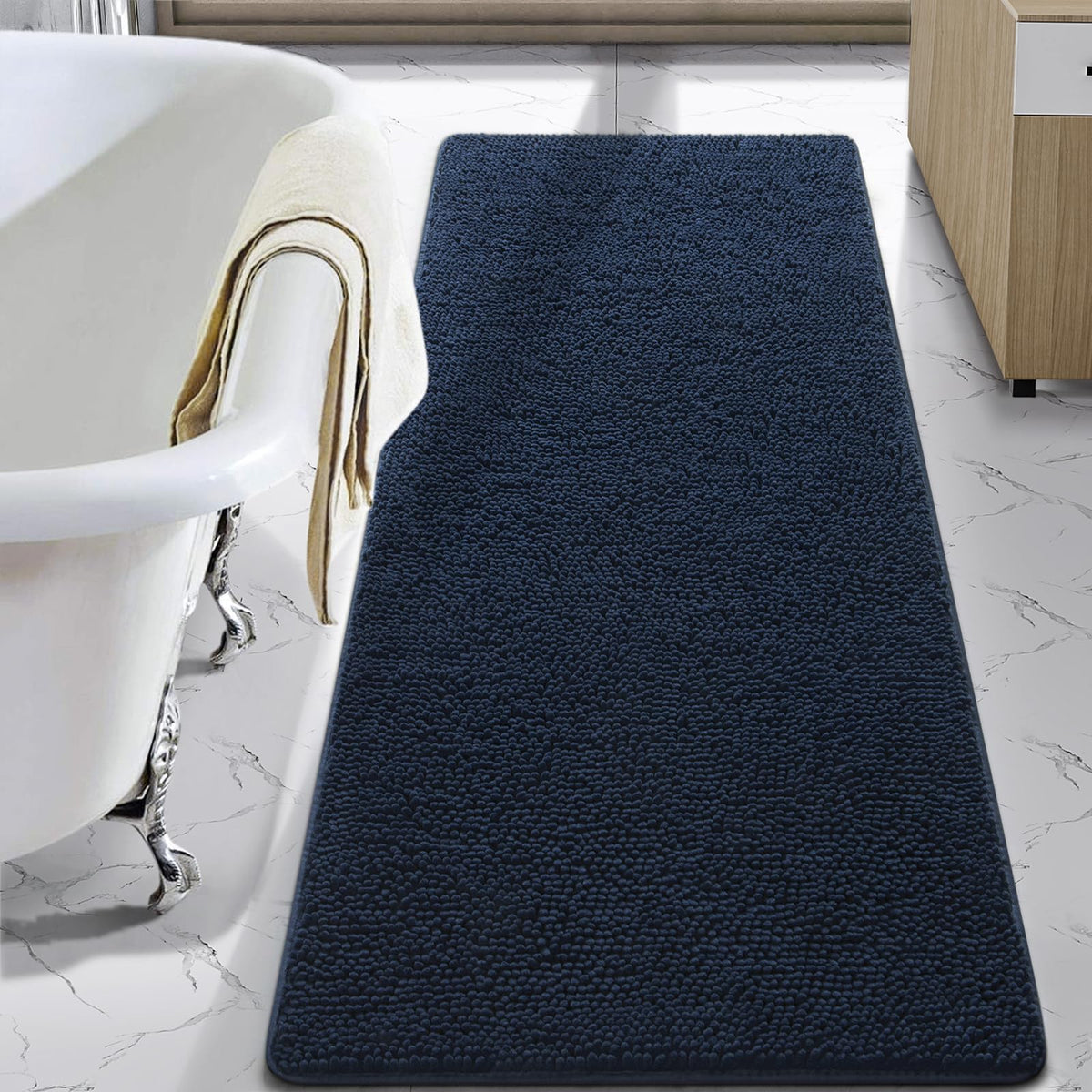 LOCHAS Luxury Bathroom Rug Shaggy Bath Mat 24 x 60 Inch, Gray