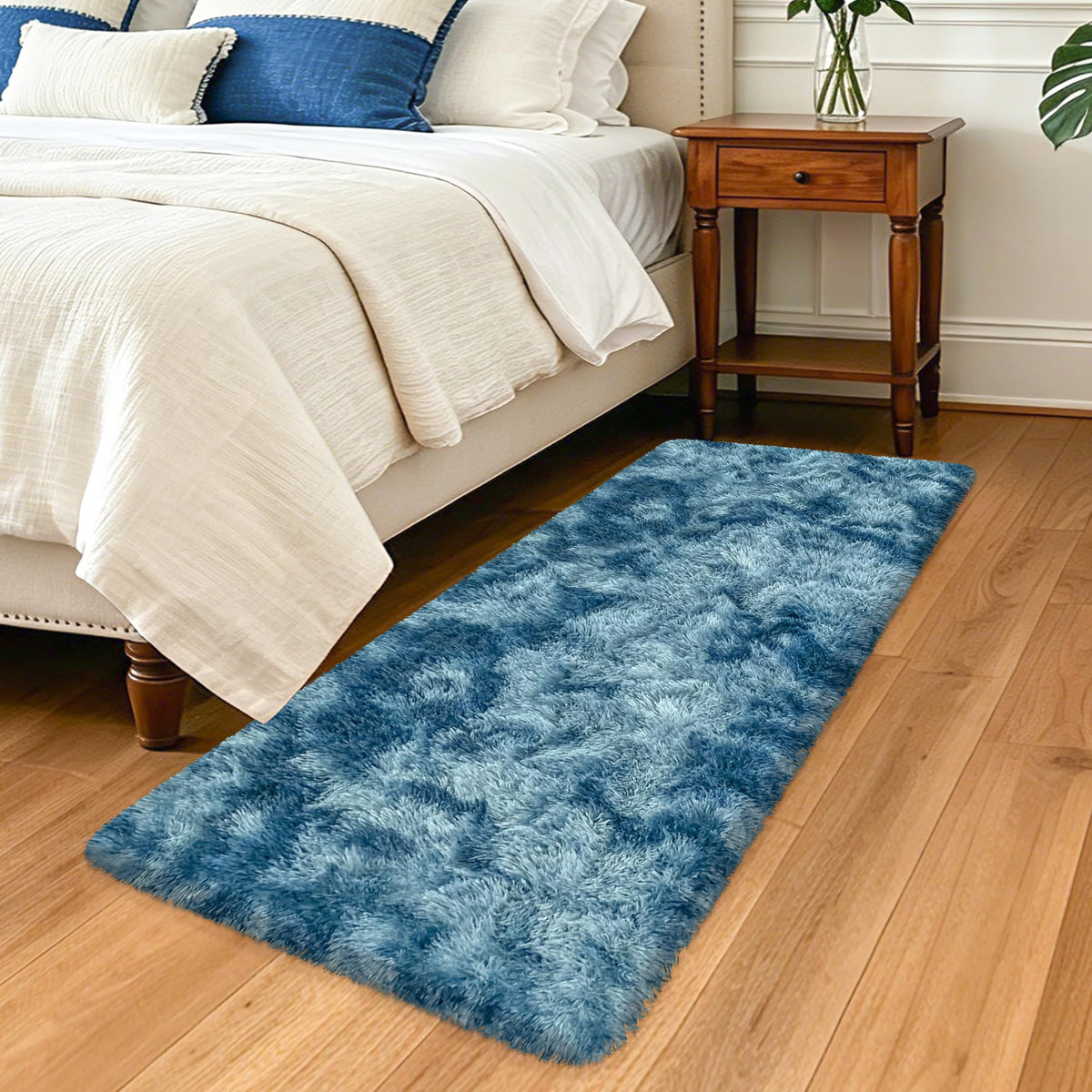 Soft Fluffy Beige Runner Rug for Bedroom, Bedside Long Rug Runner