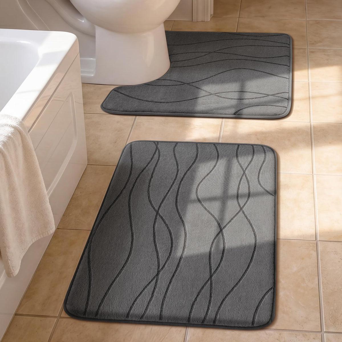 YIHOUSE Bathroom Rugs Set 5 Piece, Memory Foam Bath Mat Dark Grey