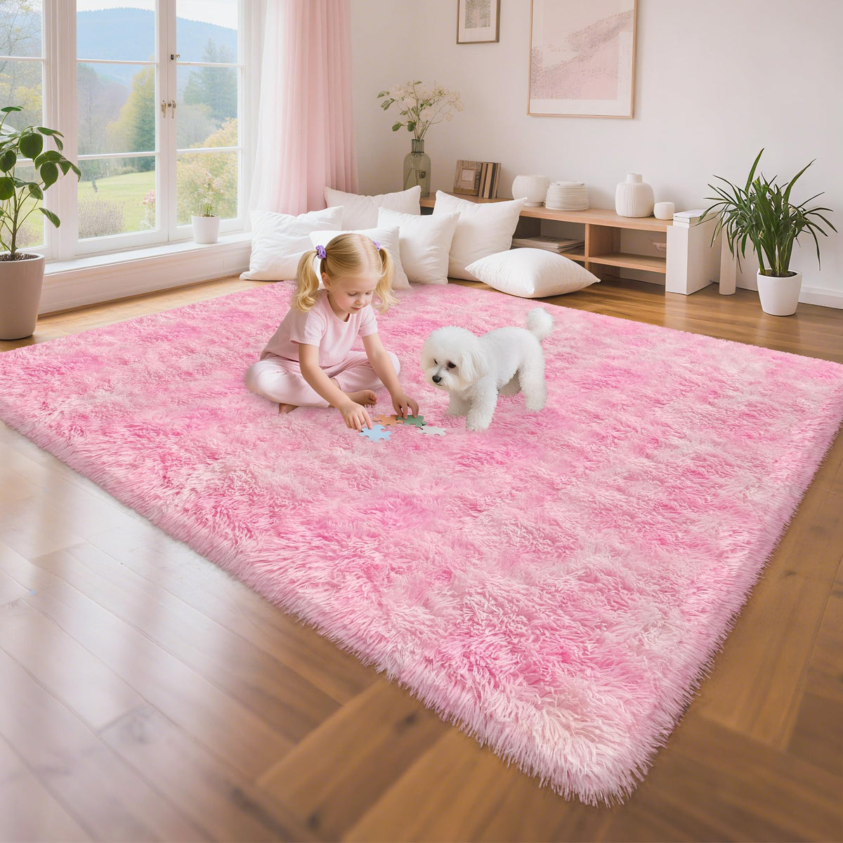 Soft Fluffy Beige Runner Rug for Bedroom, Bedside Long Rug Runner