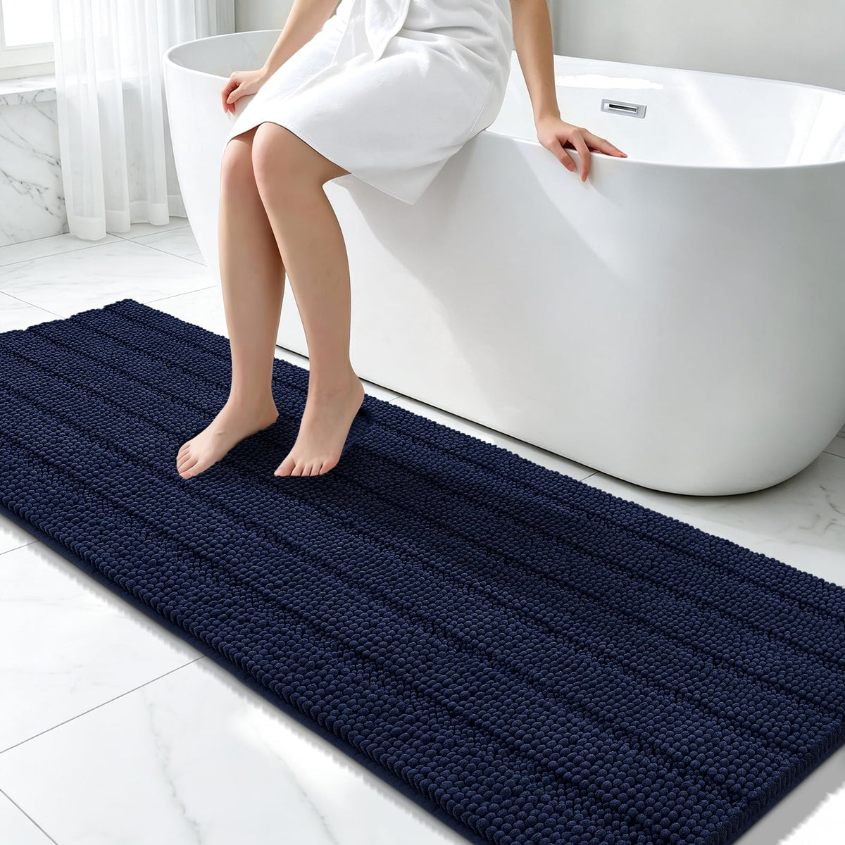 Bcoimo Small Bath Rug Mat,24x17 Chenille Non Slip Gray Bathroom Shower Mat
