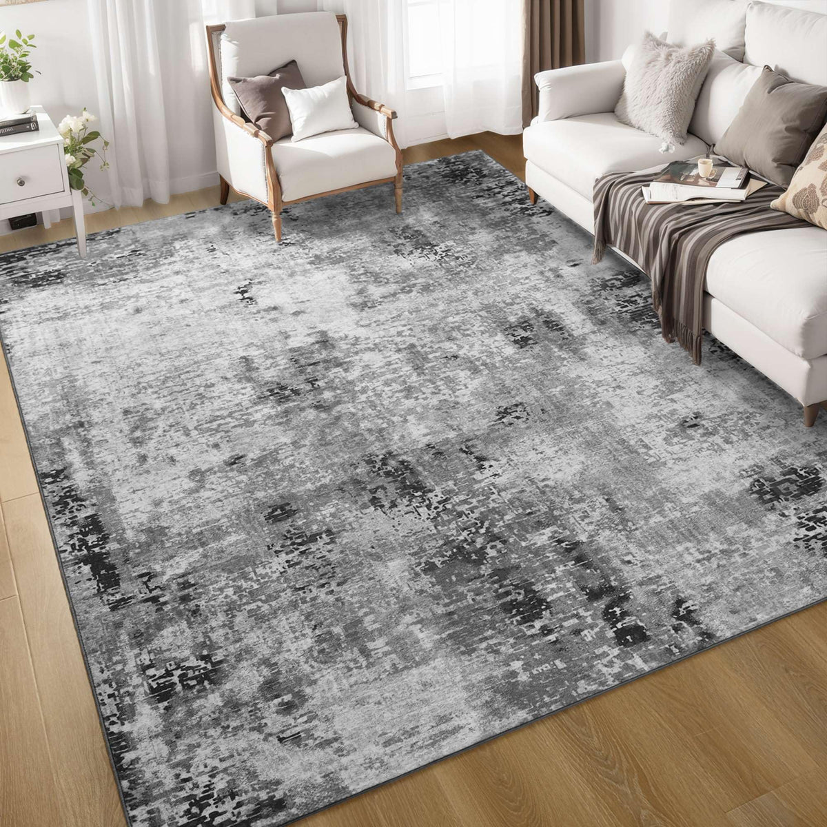Ompaa 2x6 Rug Runners for Hallways Kitchen Runner Rug Non Slip Washable Grey Long Runner Rugs with Rubber Backing Soft Abstract Carpet Runner for Hallways, Kitchen, Bedroom, Bathroom, Entryway