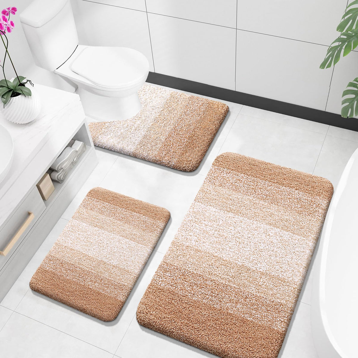 OLANLY Microfiber Bathroom Rugs Sets 3 Piece, Absorbent Bath Mats, Grey