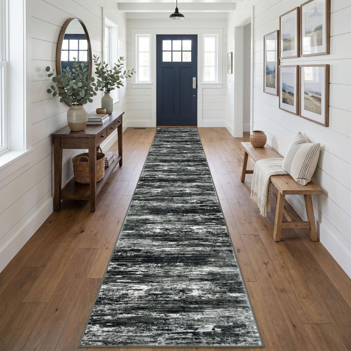KOZYFLY Abstract Entryway Rug 2x3 Washable Door Mat Indoor Blue Beige