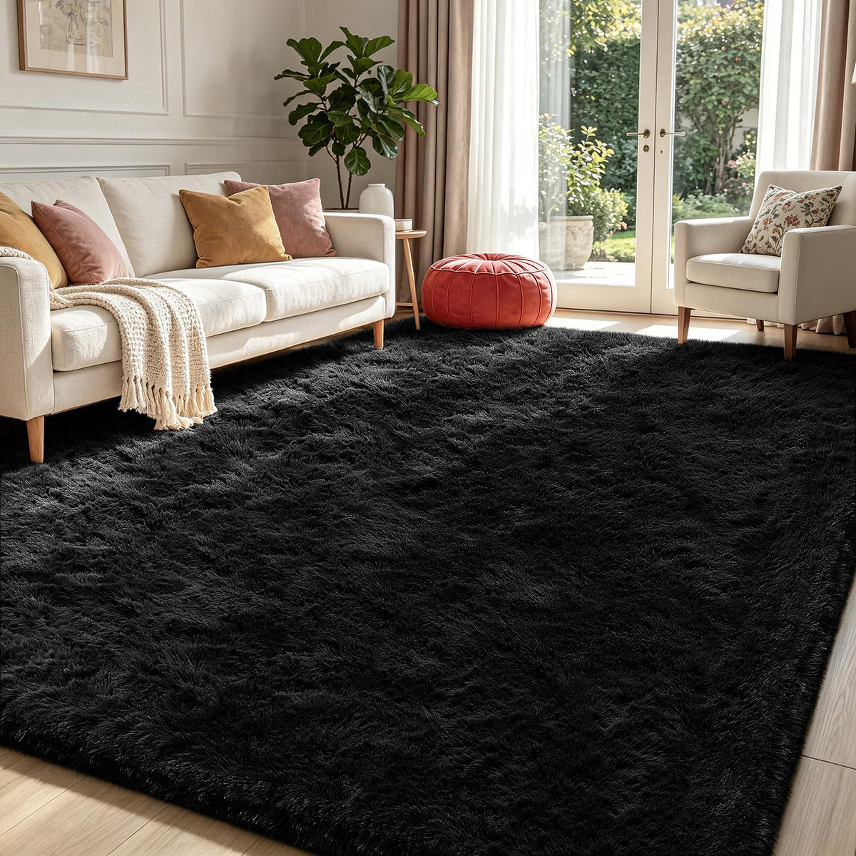 Beige 2x4 Area Rugs for Bedroom, Fluffy Shag Rug Small Rug Bedside Carpet