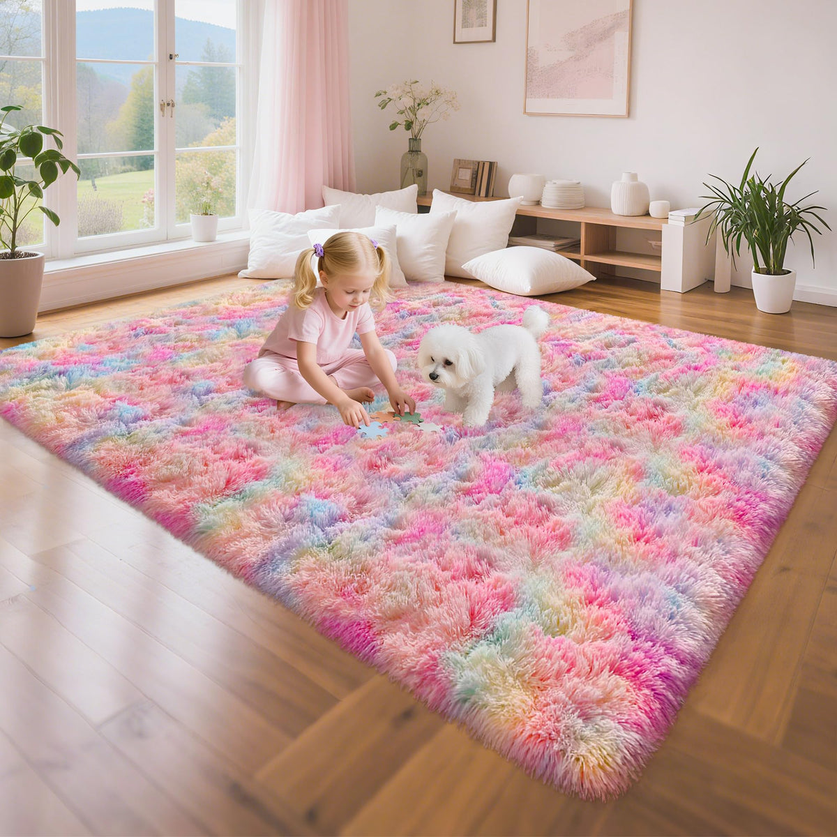 Soft Fluffy Beige Runner Rug for Bedroom, Bedside Long Rug Runner