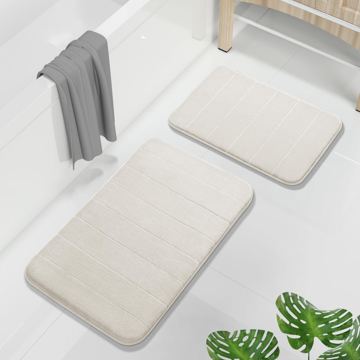 Yimobra Memory Foam Bathroom Rugs Sets 2 Piece - Super Soft Absorbent Quick Dry Bath Mat Set, Machine Washable Non Slip Floor Carpet for Tub Shower & Single Sink (17x24 & 31.5x20 Inch, Gray)