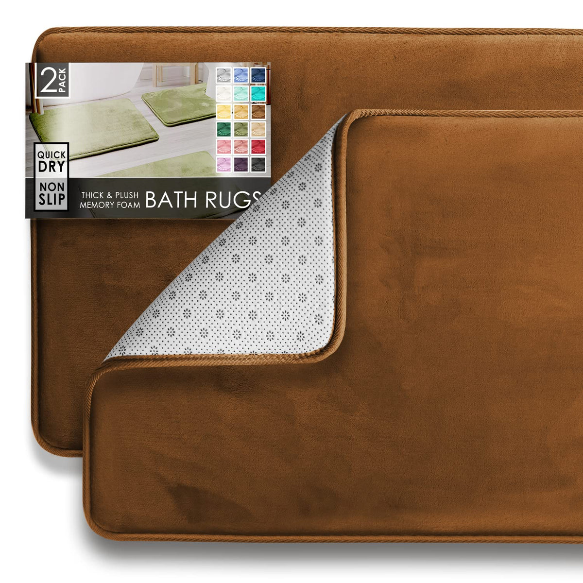 Clara Clark 3 Piece Bathroom Rugs Bath Mat Set, Velvet Memory Foam Bath Mats for Bathroom - Non-Slip, PVC Backing Bath Rugs, Washable - Dries Quickly, Grey